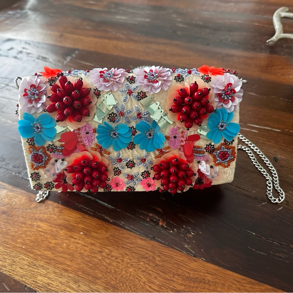 Red and Blue  Beaded Artistic Crossbody Bags